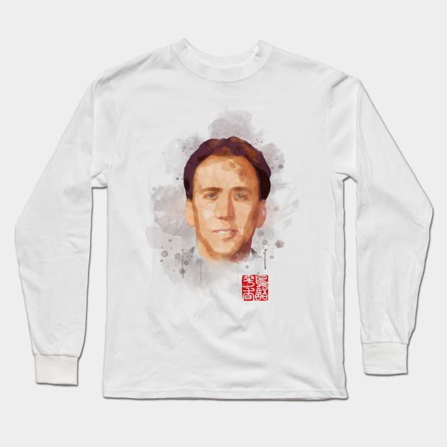 Nicolas Cage Watercolor Long Sleeve T-Shirt by Soriagk